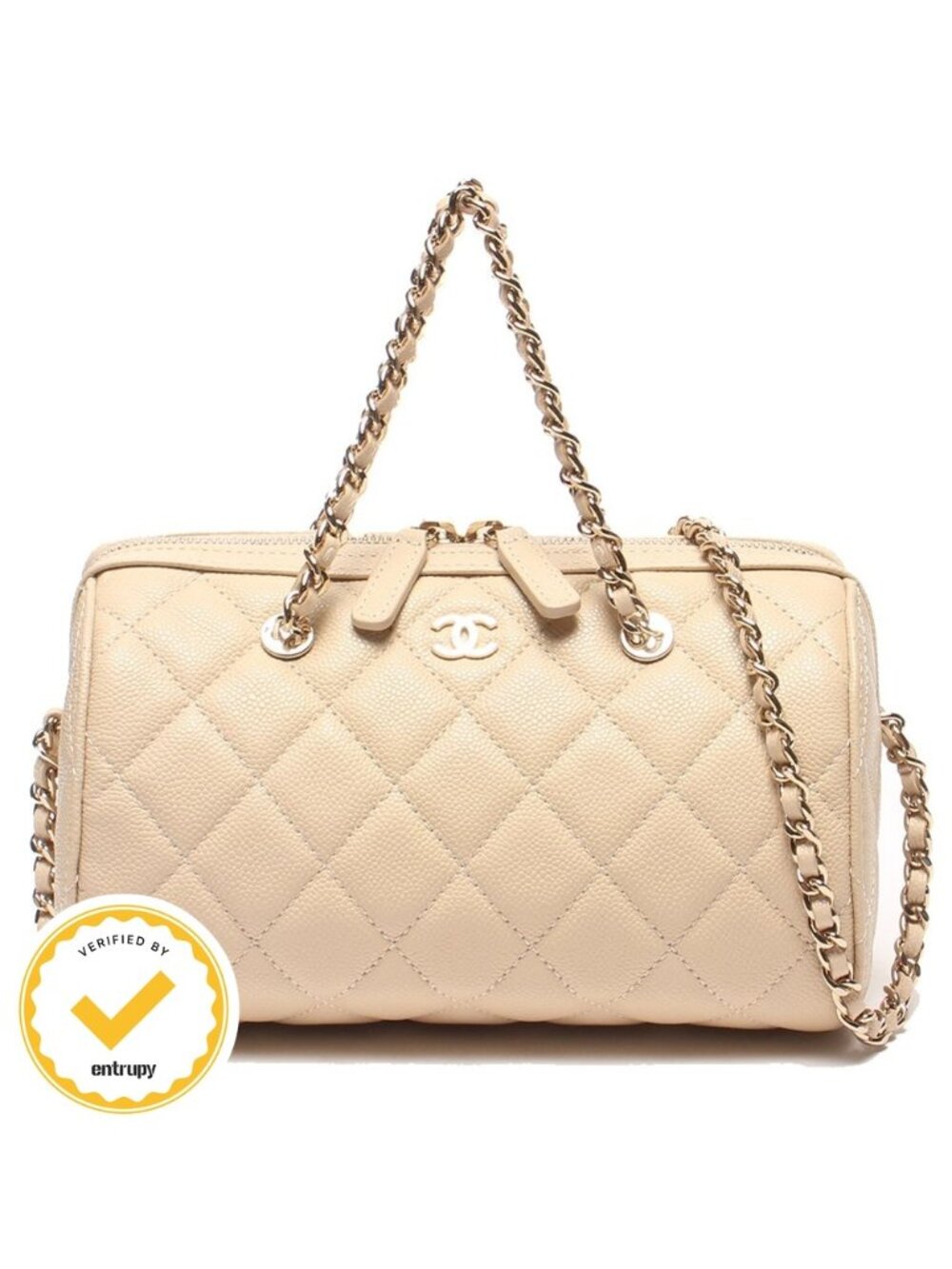 Chanel 2-Way Chain Shoulder Bag Mini Crossbody Gold Caviar Leather Quilted